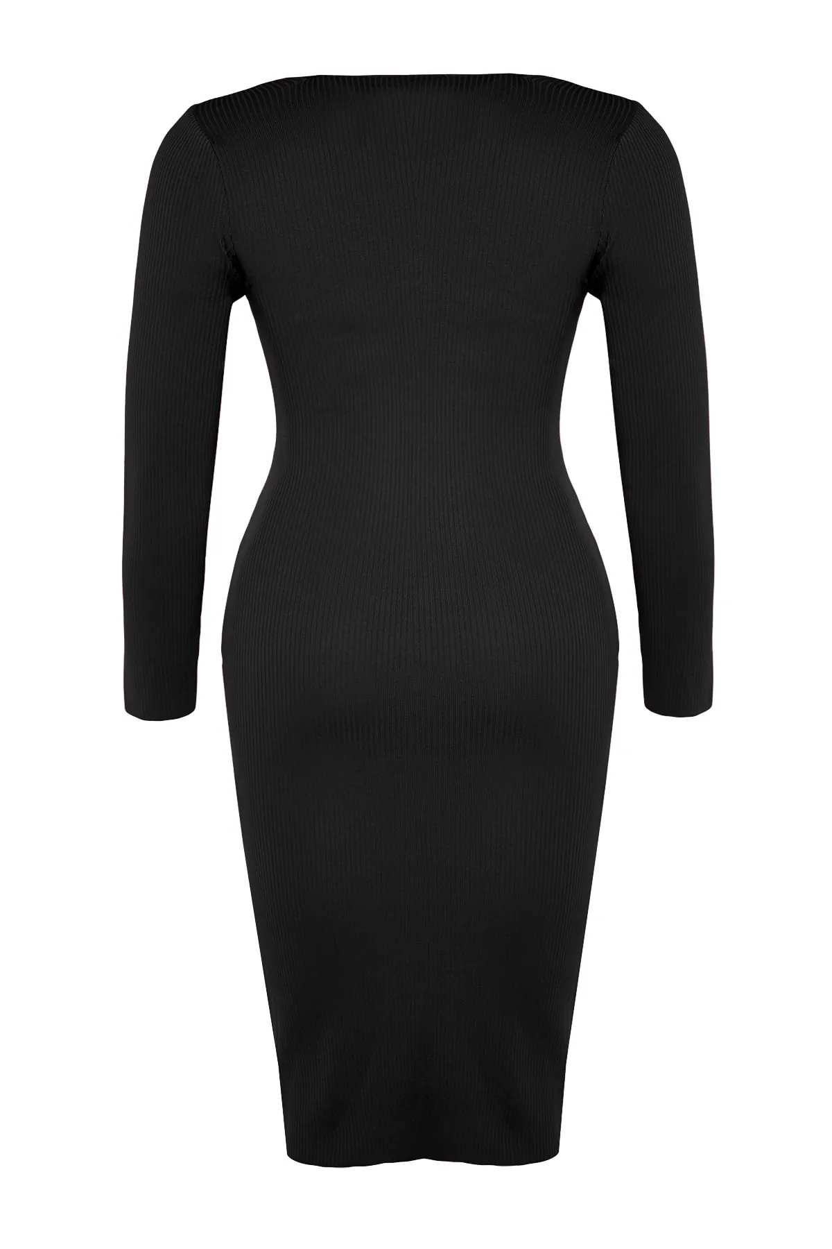 Trendyol Curve  Schwarzes, figurbetontes Strickkleid mit eckigem Kragen TBBAW24AH00005