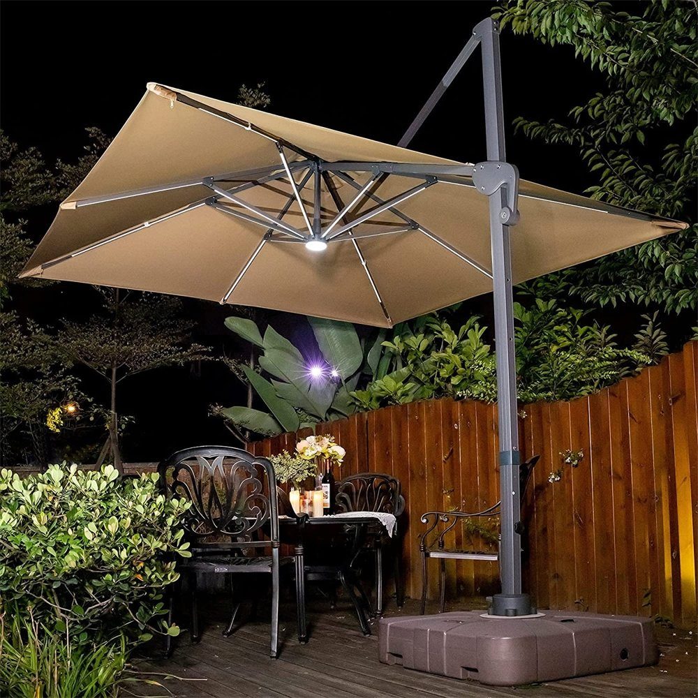 Melko Sonnenschirm Sonnenschirm Kurbelschirm 300 x 300 cm Ampelschirm LED Gartenschirm, neigbar, drehbar, platzspraned verstaubar