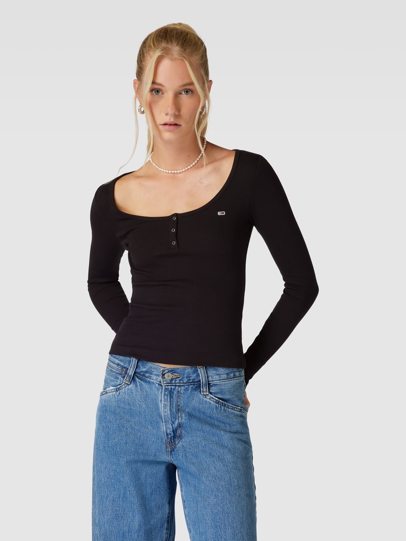 Longsleeve mit Feinripp in schwarz