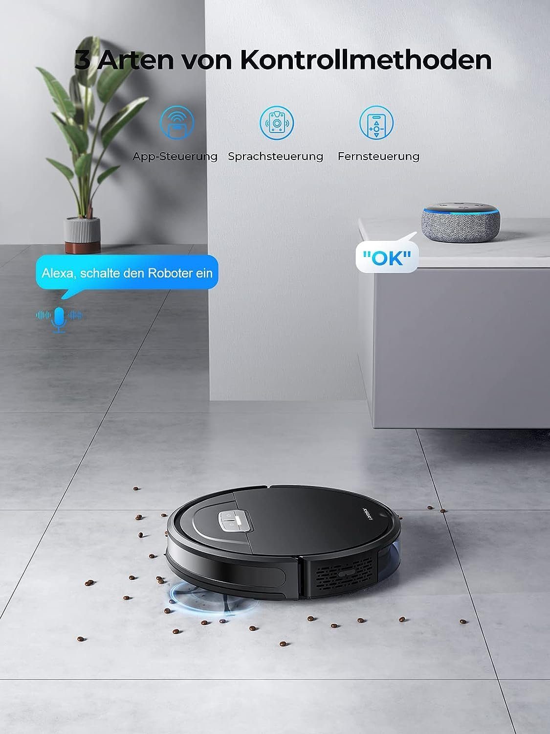 Laresar Saugroboter EVOL 3S, Saugroboter mit Wischfunktion 4500Pa Schwarz Roboter Staubsauger Super-dünn Saugroboter App/Remote/Sprachsteuerung ideal für Hartböden, Tierhaare, Teppiche