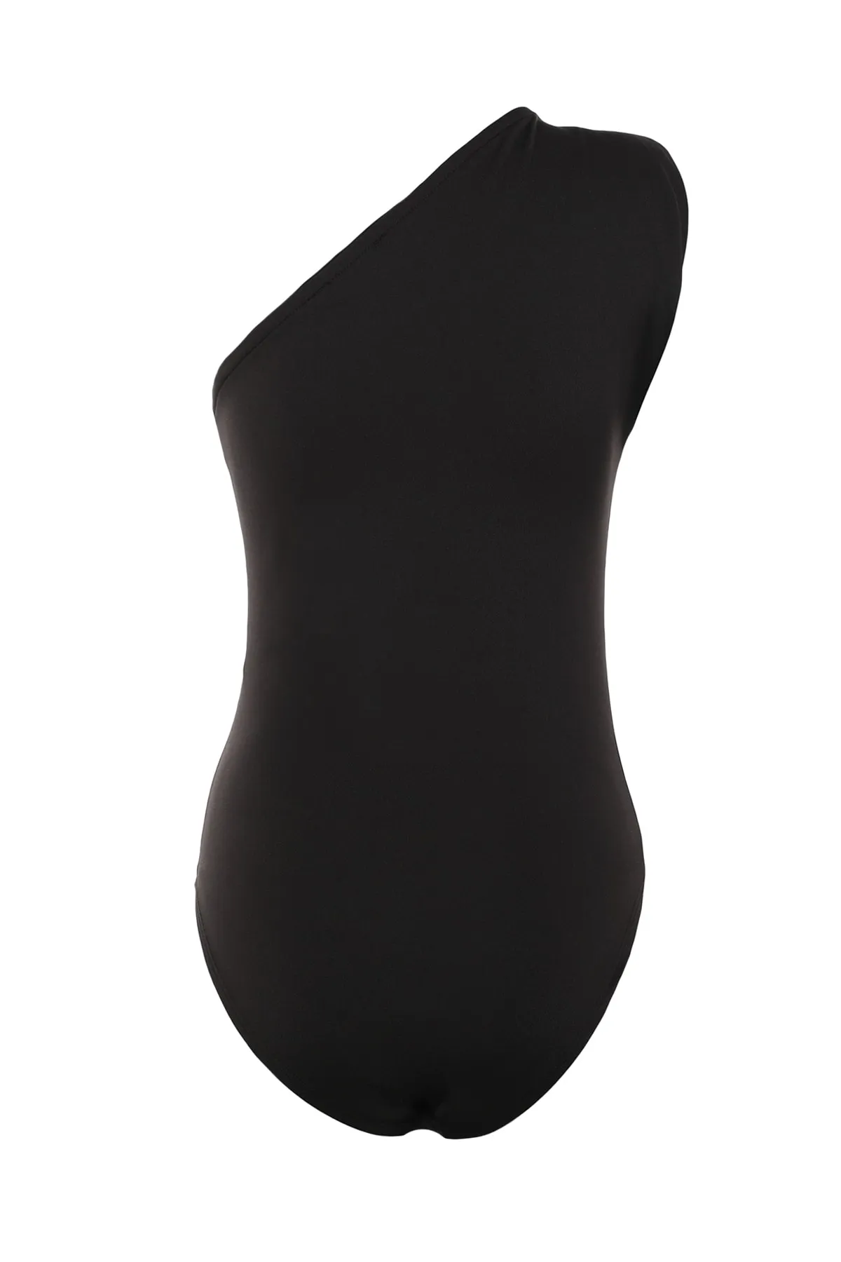 Trendyol Collection  Schwarzer flexibler Strickbody mit asymmetrischem Kragen und Druckknöpfen an der Unterseite TWOSS22BD00014