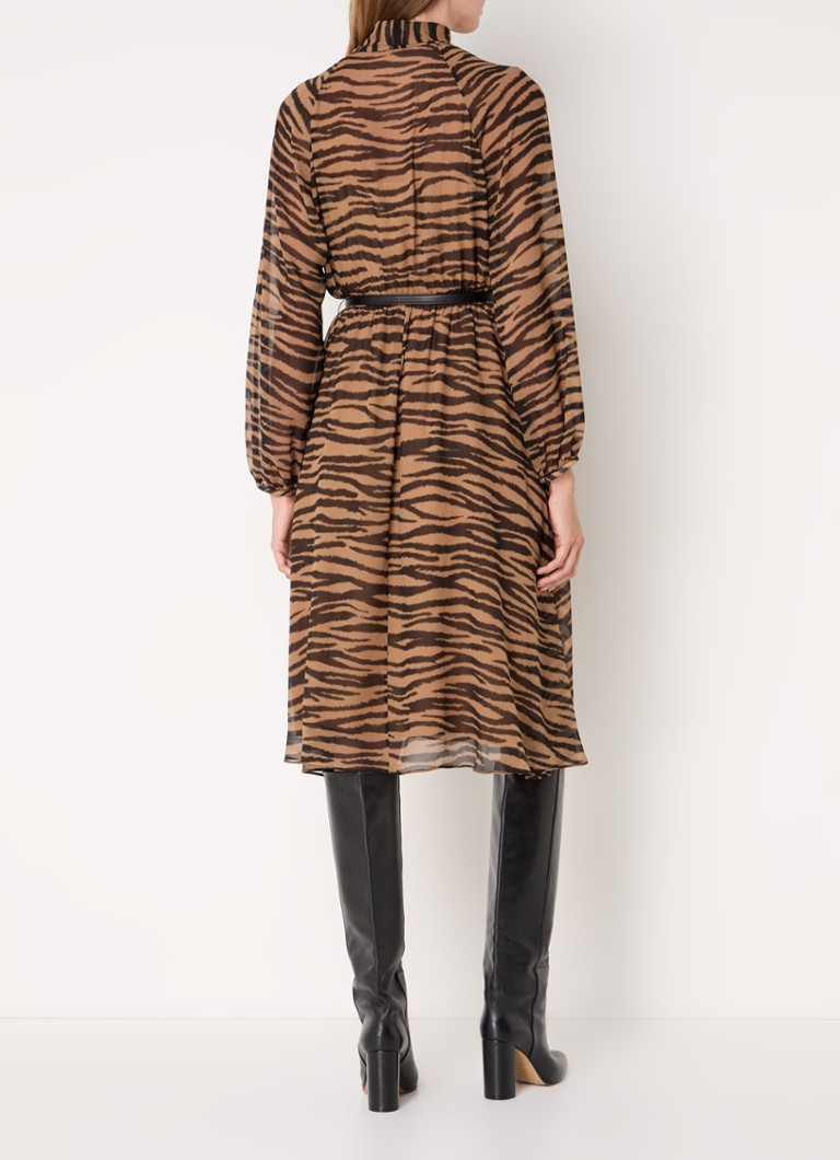 Abito midi in seta Glizia di MaxMara con stampa tigrata e collo a scialle.