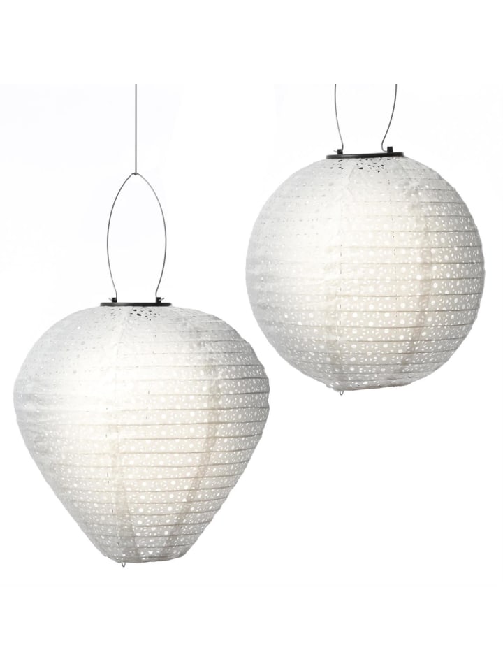 MARELIDA 2x LED Solar Lampion mit Blumenmuster D: 25cm/30cm in weiß günstig kaufen onesize