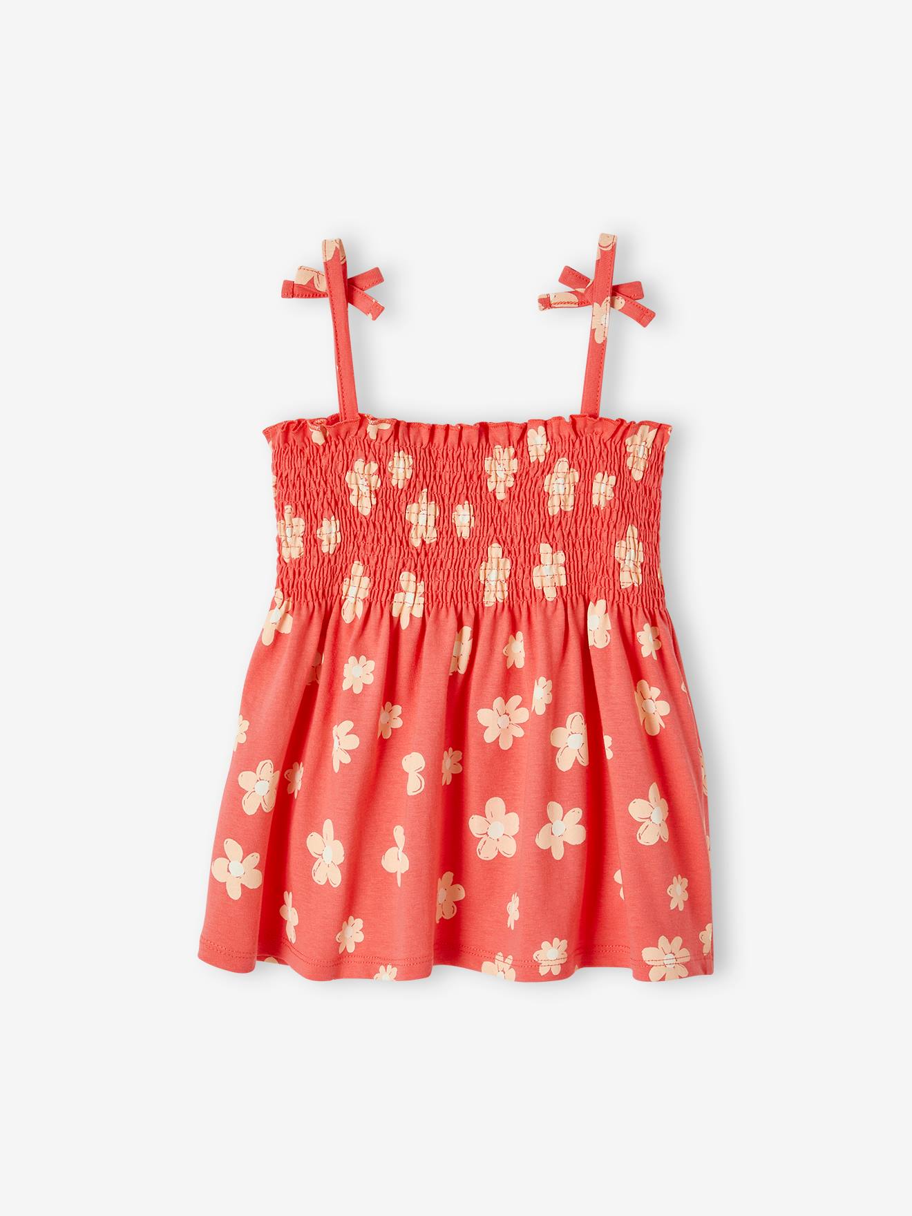 Vertbaudet Mädchen Top mit Blumenprint, gesmokt Oeko-Tex - pfirsich