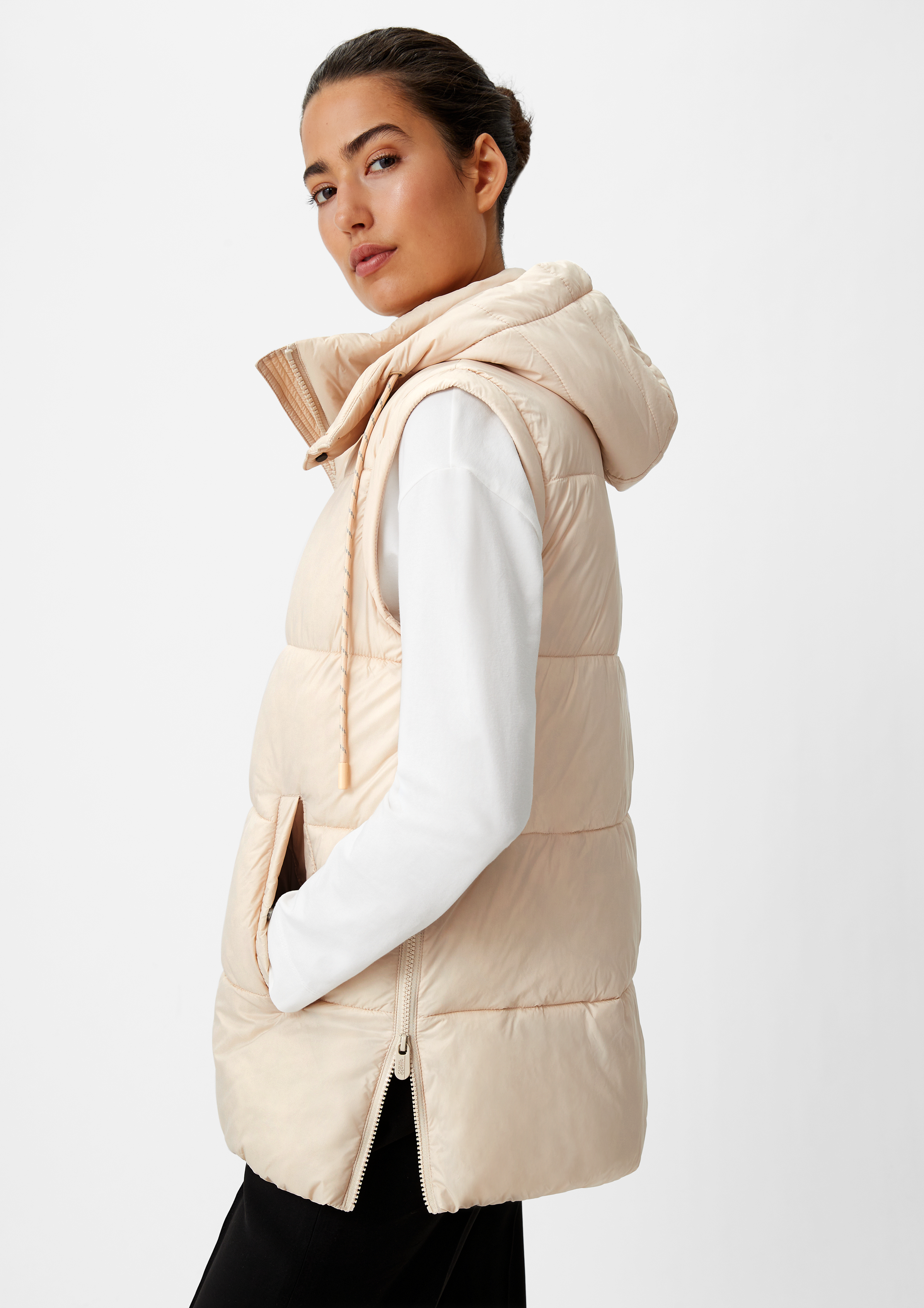Steppweste mit abnehmbarer Kapuze - beige