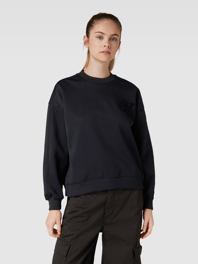 Sweatshirt mit Label-Detail Modell 'CHENILLE' in black