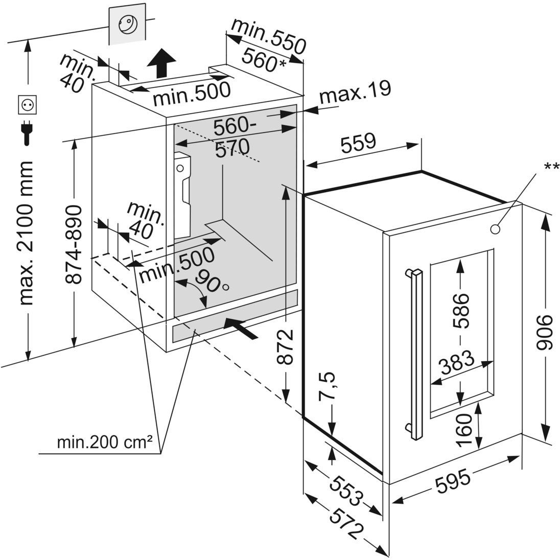Liebherr Einbauweintemperierschrank EWTdf 1653 Vinidor, für 30 Standardflaschen á 0,75l,FreshAir-Aktivkohlefilter, Kindersicherung