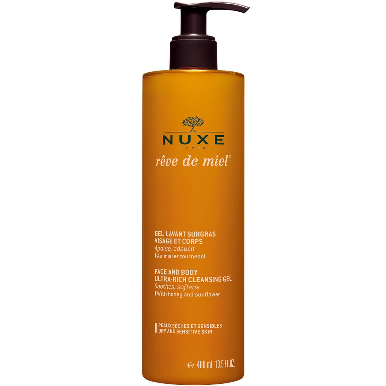Nuxe Gel lavant surgras visage et corps Rêve de miel® - Peaux sèches et sensibles - 400ml