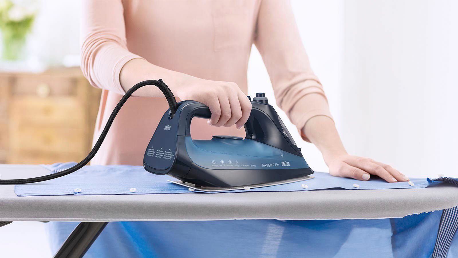 Braun Dampfbügeleisen TexStyle 7 Pro SI 7160 BL, 3000 W, mit FreeGlide 3D Bügelsohle
