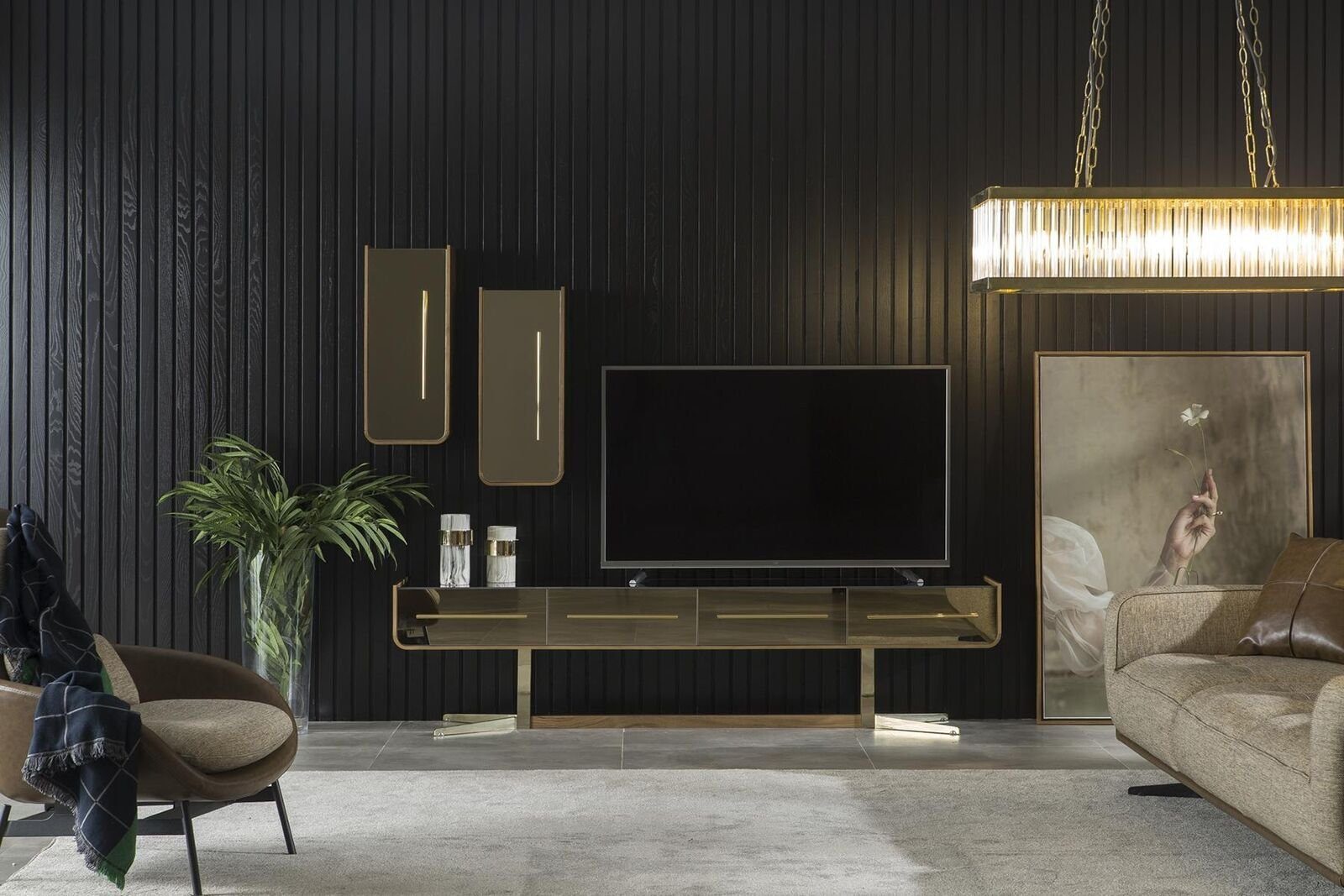 JVmoebel Wohnwand Schrank Wand Wohnzimmer tv Möbel Schrankwand Media rtv Wohnen, (3-St., 1x TV-Ständer + 2x Wandregal), Made in Europa