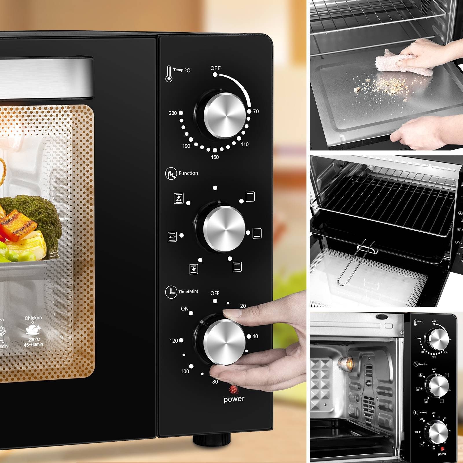 EUGAD Minibackofen, 30 L mit 3 Ebenen 6 Modi Umluft zweilagige Tür, 1500 W