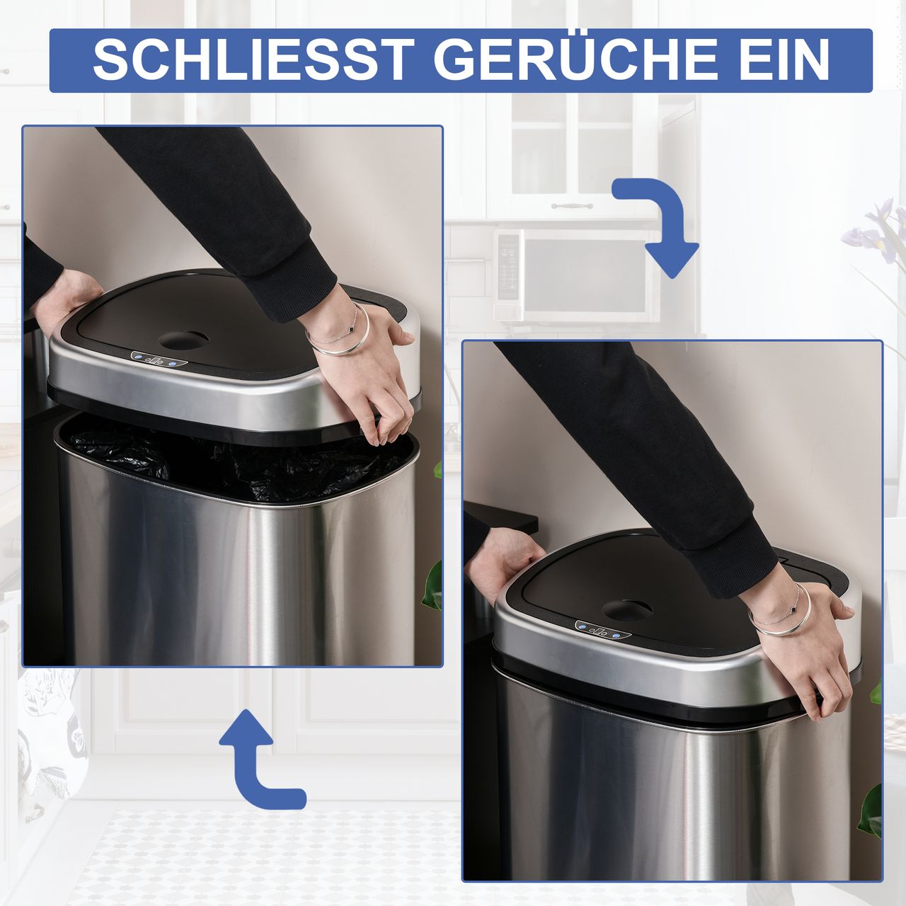 HOMCOM Automatik Mülleimer Abfalleimer mit Infrarotsensor Kücheneimer 48L Silber L40,5 x B29,5 x H57 cm
