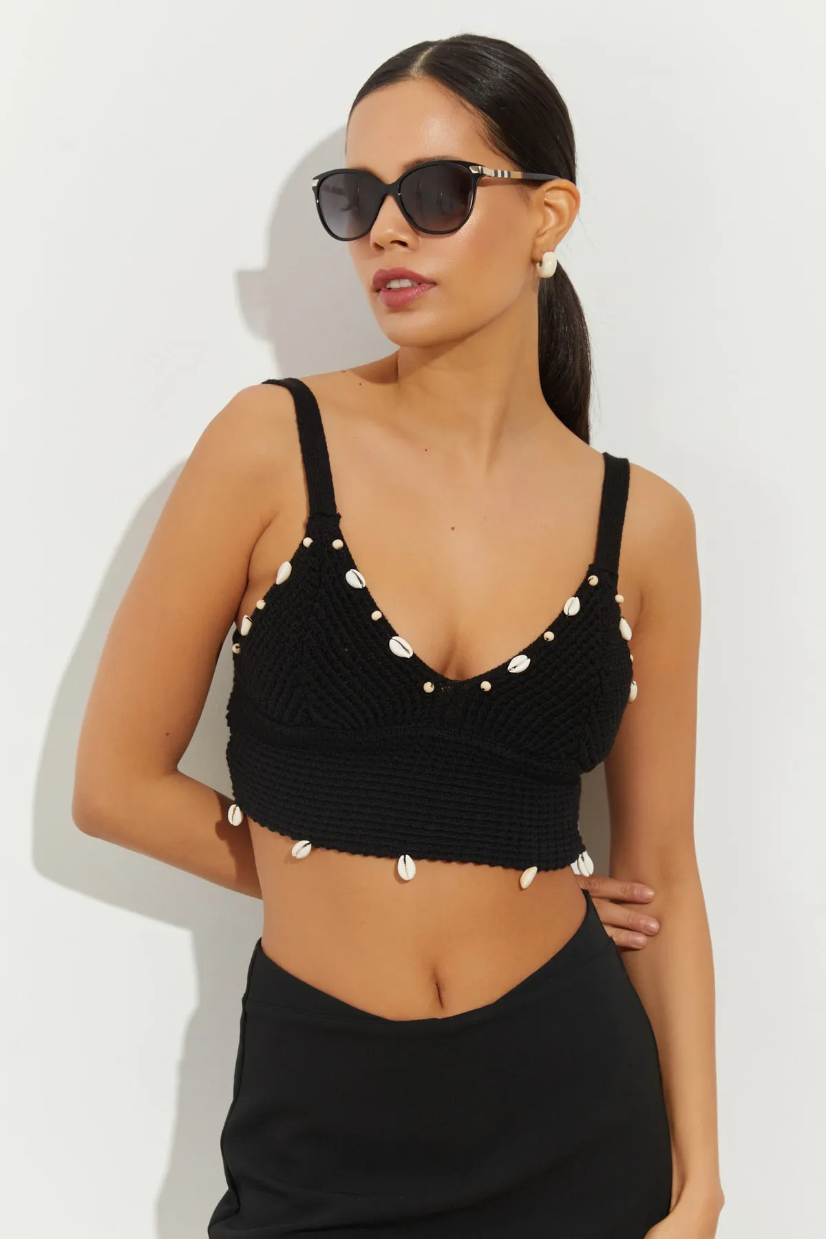Cool & Sexy  Schwarzes gestricktes Strick-Bustier für Damen KZ2427