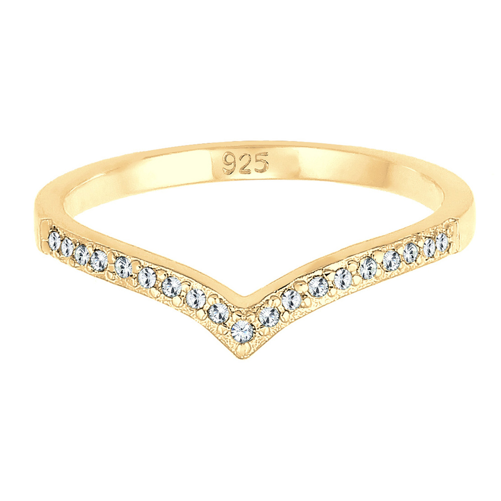 Elli Elli Bague Forme V Géométrique Cristaux  925 Argent Bague