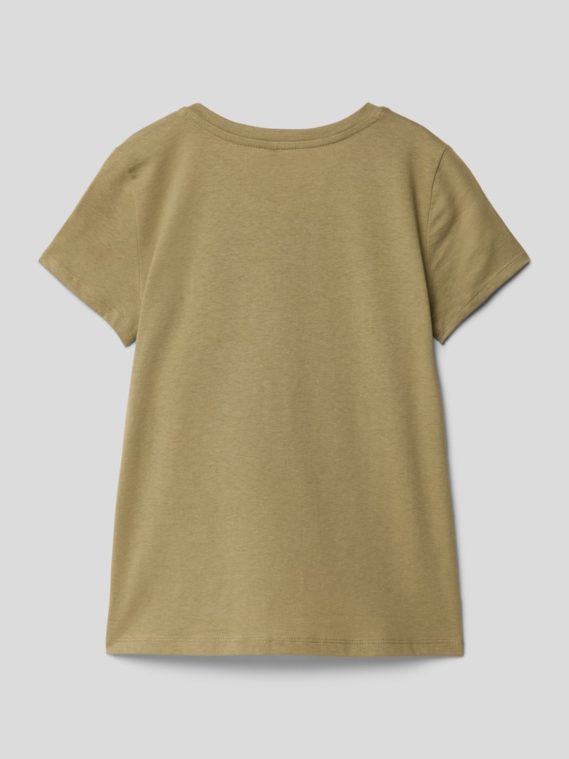 T-Shirt mit geripptem Rundhalsausschnitt Modell 'STELLA' in olivgrün
