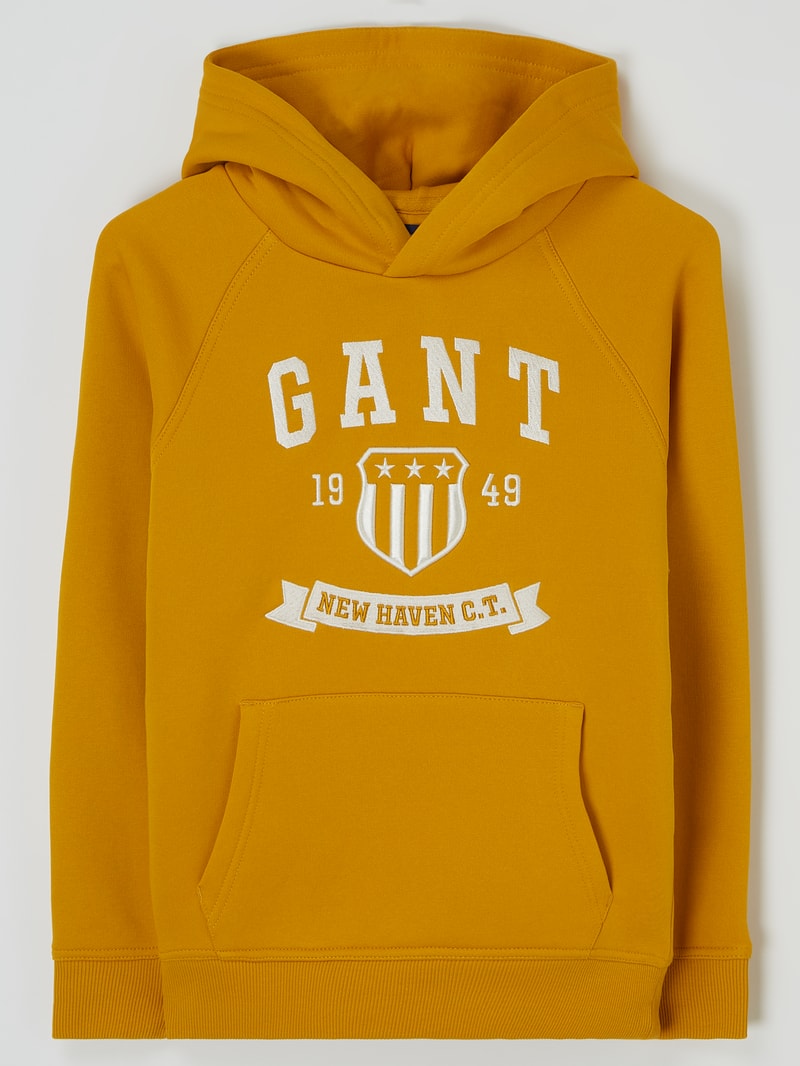 Hoodie mit Logo-Stickerei in gelb
