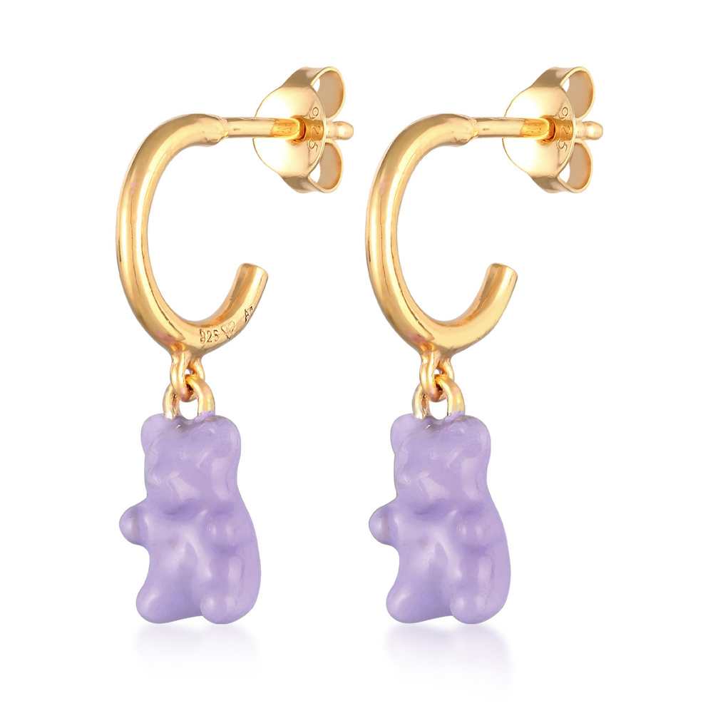 Elli Elli Boucles d'Oreilles Femmes Créoles Pendentif Ours Tendance avec émail en arge Boucles d'oreilles