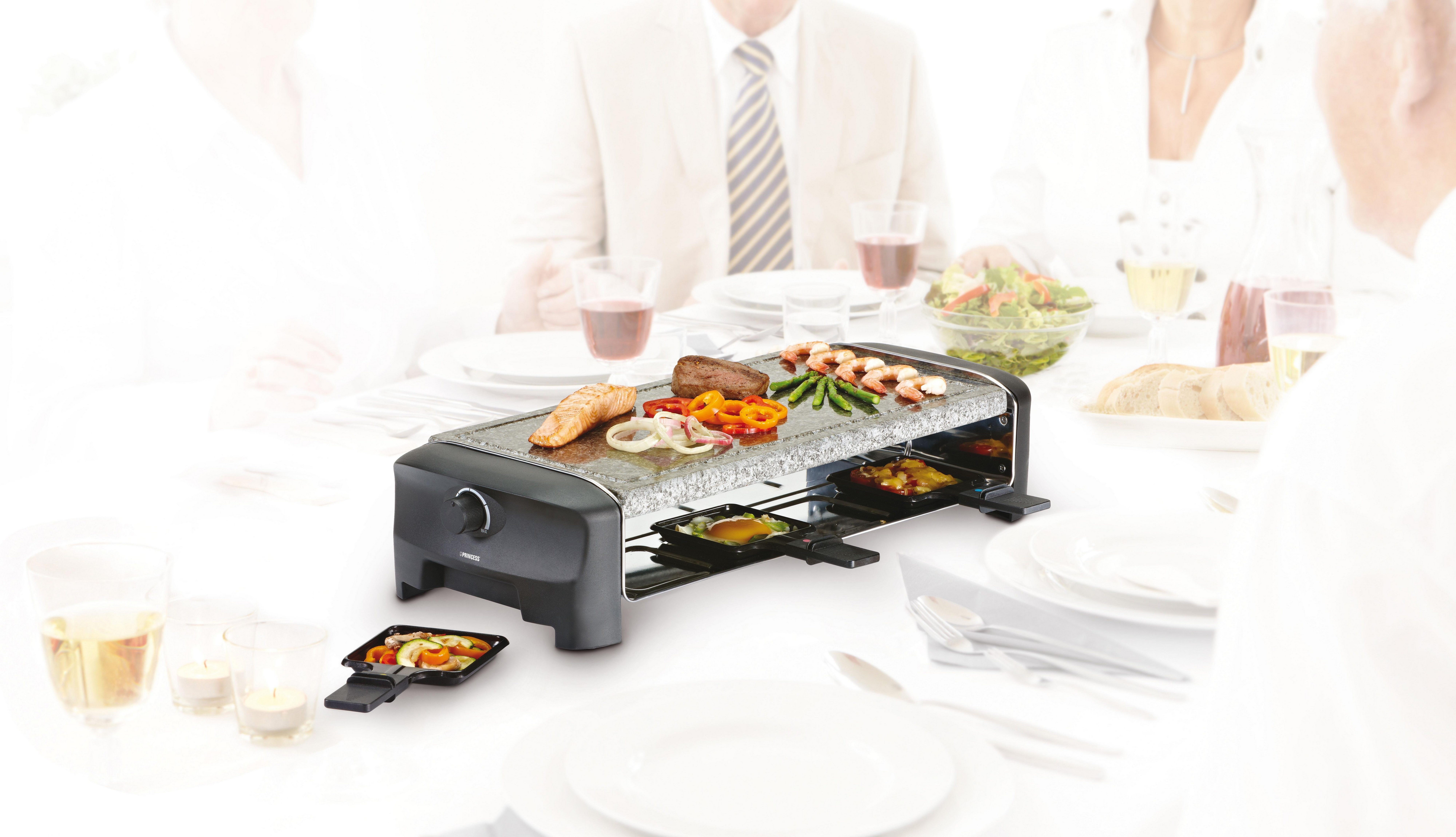 PRINCESS Raclette Stonegrillparty 162830, 8 Raclettepfännchen, 1400 W