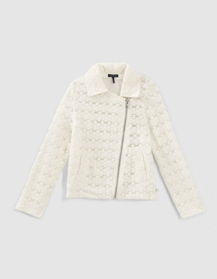 Veste blanc cassé esprit motard en dentelle fille