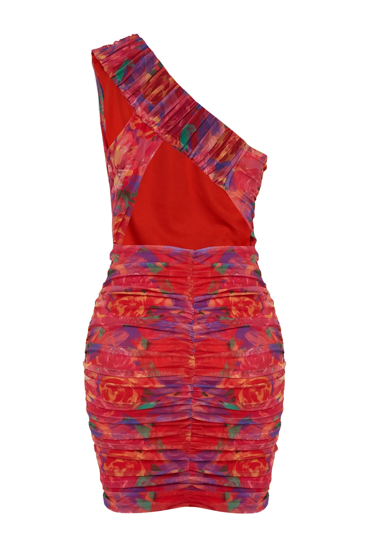 Trendyol Collection  Mehrfarbiges, am Körper gefüttertes, figurbetontes, gestricktes, blumengemustertes, elegantes Abendkleid TPRSS23EL00363