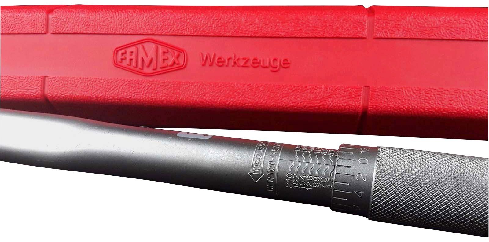 FAMEX Drehmomentschlüssel 10886-3N (mit Spezial-Einsätzen für Radschrauben), 30-210 Nm, mit Kalibrierschein