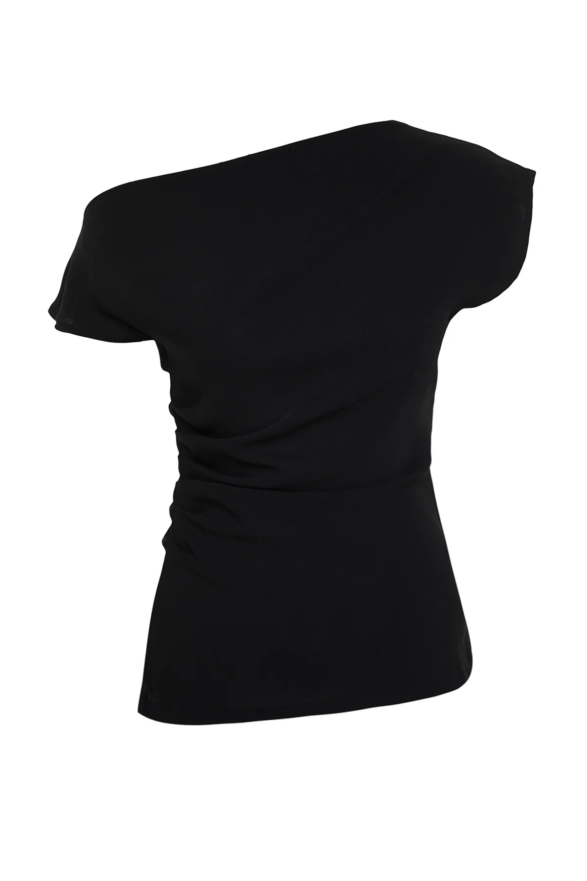 Trendyol Collection  Schwarze, figurbetonte Webbluse mit U-Boot-Ausschnitt TWOSS24BZ00353