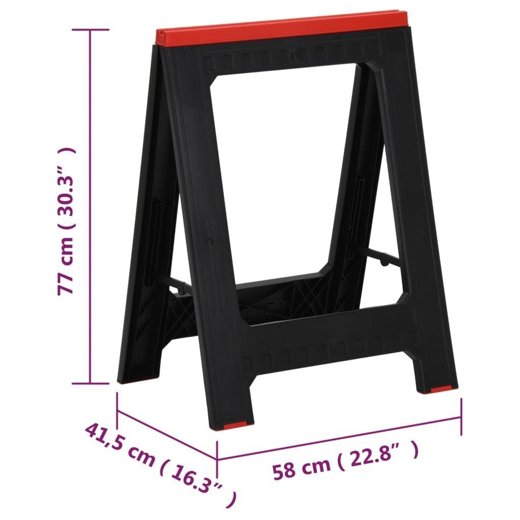 vidaXL Werkbank Arbeitsböcke 2 Stk Klappbar Schwarz Rot Polypropylen 350 kg
