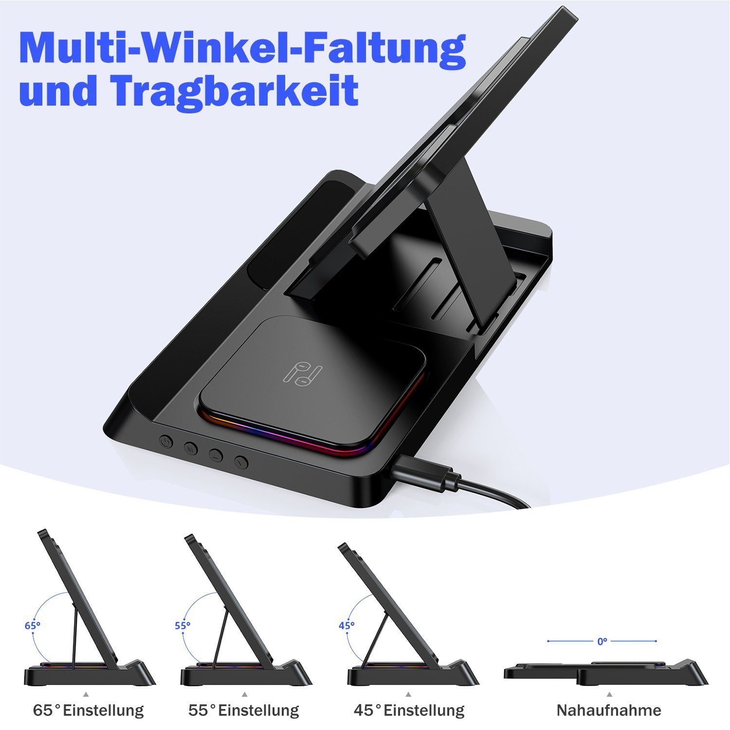 Yaviel Handy-Dockingstation Induktive Ladestation 4 in1 Kabellose Ladegerät Wireless Charger, Apple Watch Iphone Airpods Ultra Handy Charging Station Induktive
