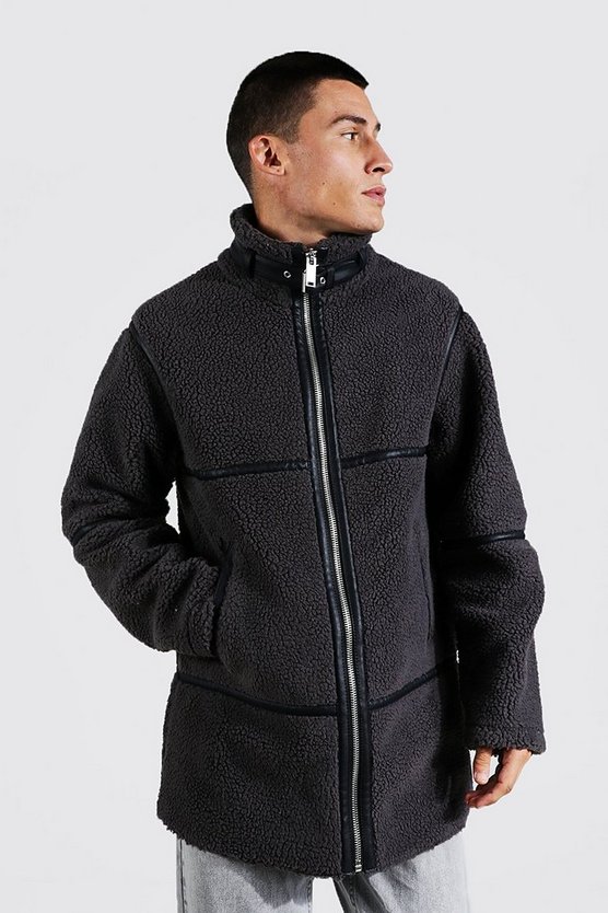 Jacke aus Teddyfell mit Trichterkragen