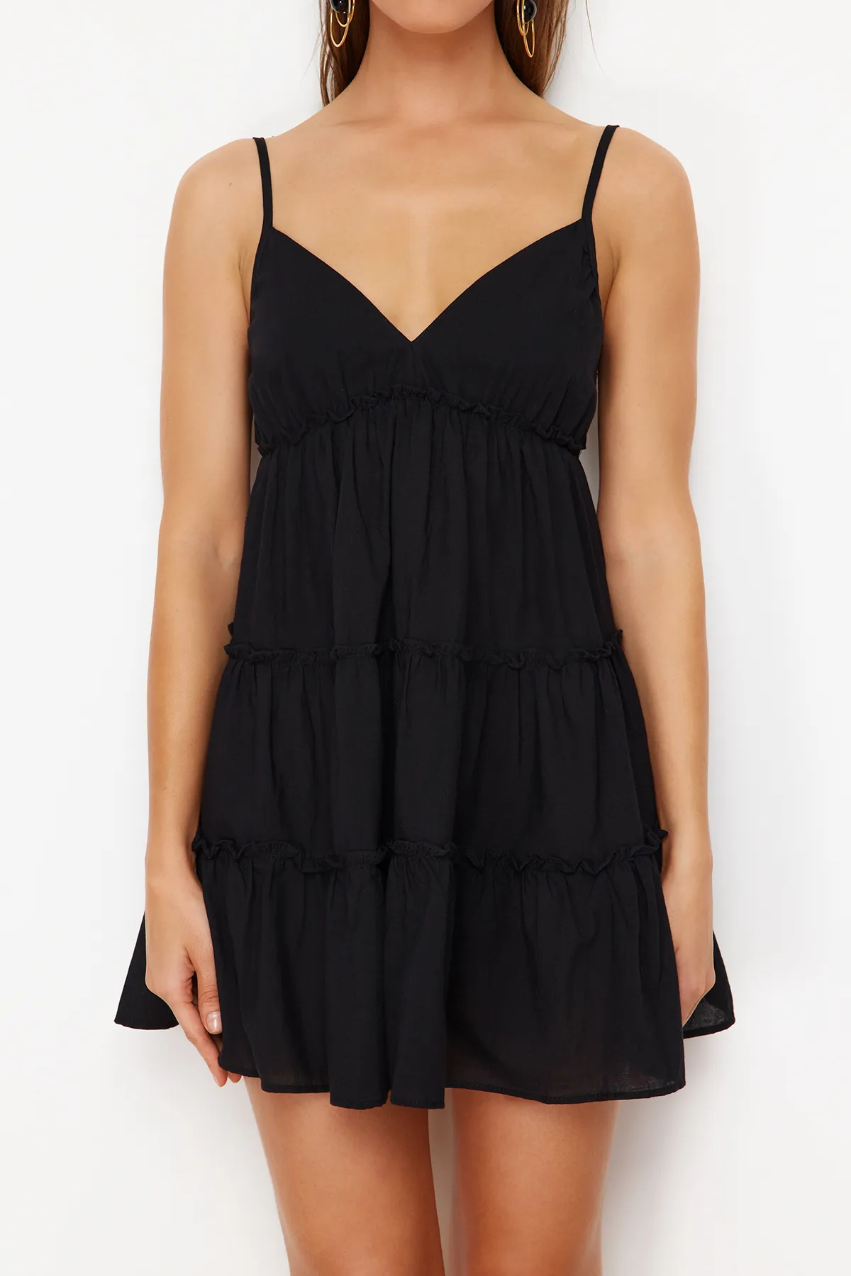 Trendyol Collection  Schwarzes Mini-Strandkleid aus 100 % gewebter Baumwolle TBESS24EL00069