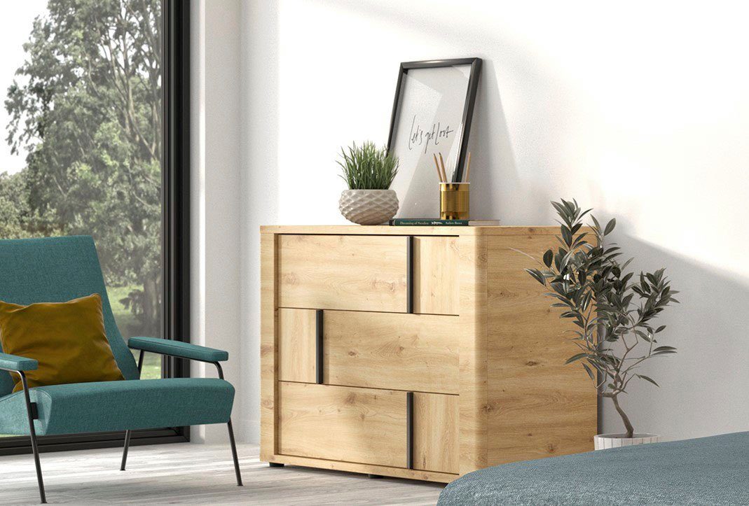 Gami Schlafzimmer-Set Confidence, (4-St., Bett, 2x Nachttisch und Kommode), aus Kiefernholz, mit Bett, 2x Nachttisch und Kommode