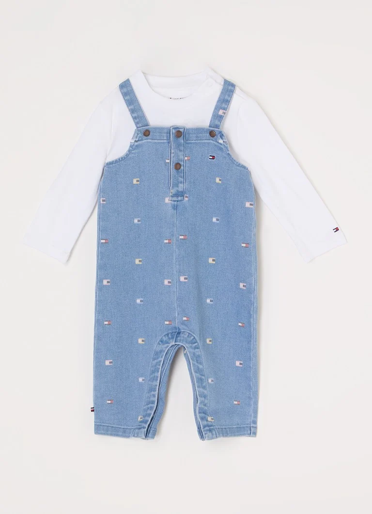 Completo da neonato Tommy Hilfiger in due pezzi in denim con logo