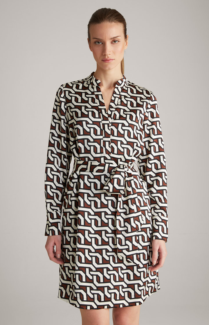 Satin-Kleid in Braun/Creme/Schwarz gemustert