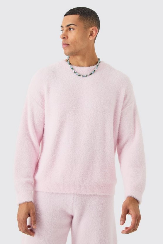 Kastiger flauschiger Pullover in Rosa