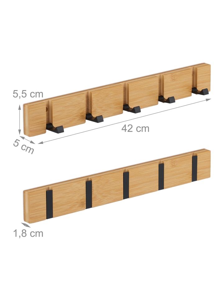 relaxdays Garderobenleiste in Natur/ Schwarz - (B)42 x (H)5,5 x (T)5 cm günstig kaufen onesize