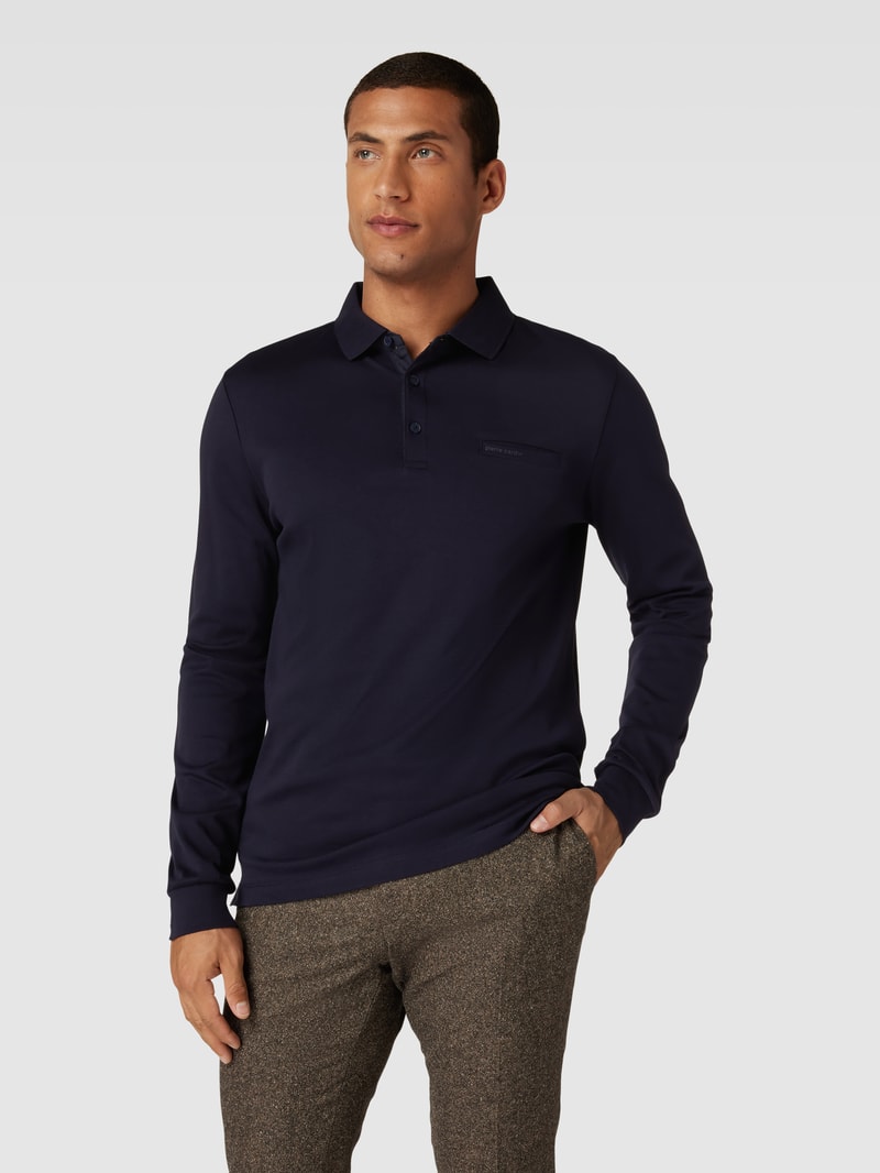 Longsleeve mit Polokragen und Brusttasche in marineblau