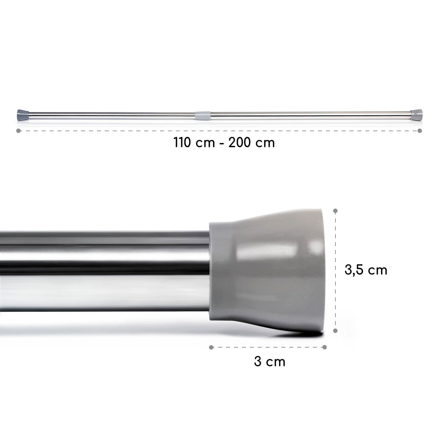 Vorhangstange Stamina L Teleskopstange Duschvorhang 110-200cm rutschfest, Blumfedt, Ø 35 mm, 1-läufig, ausziehbar, ohne Bohren, Metall
