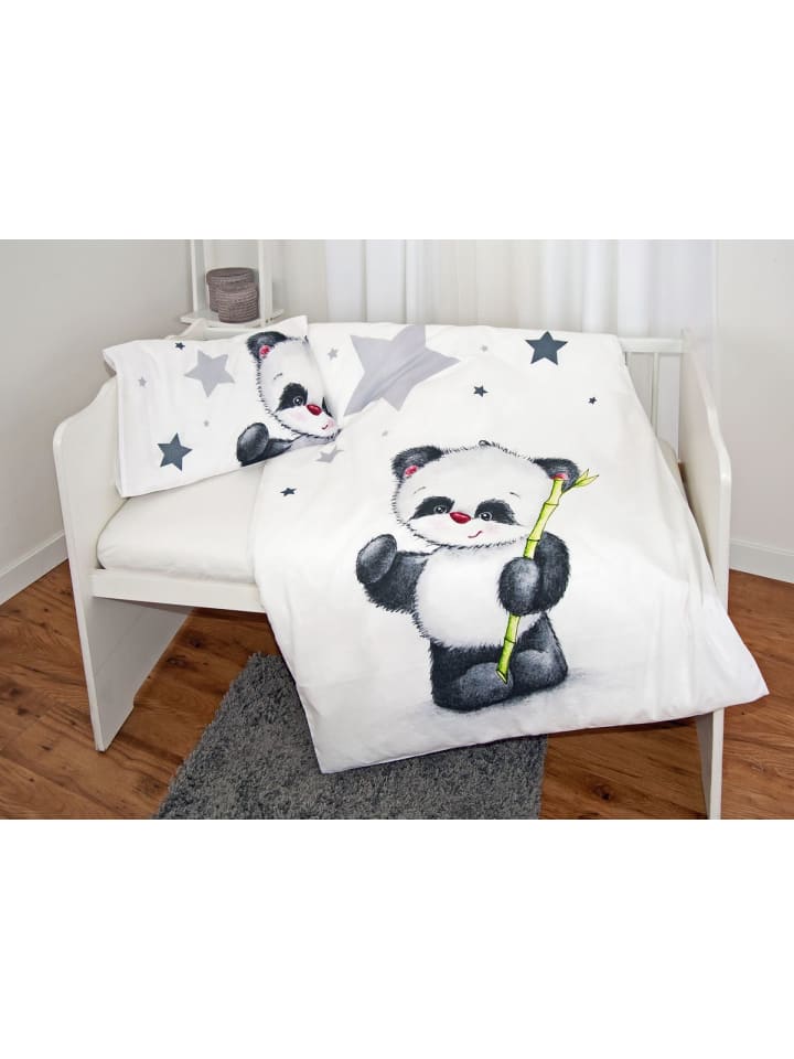 Herding 2 tlg. Flanell Bettwäsche 100x135cm Pandabär in Grau/Weiß günstig kaufen 100x135 cm