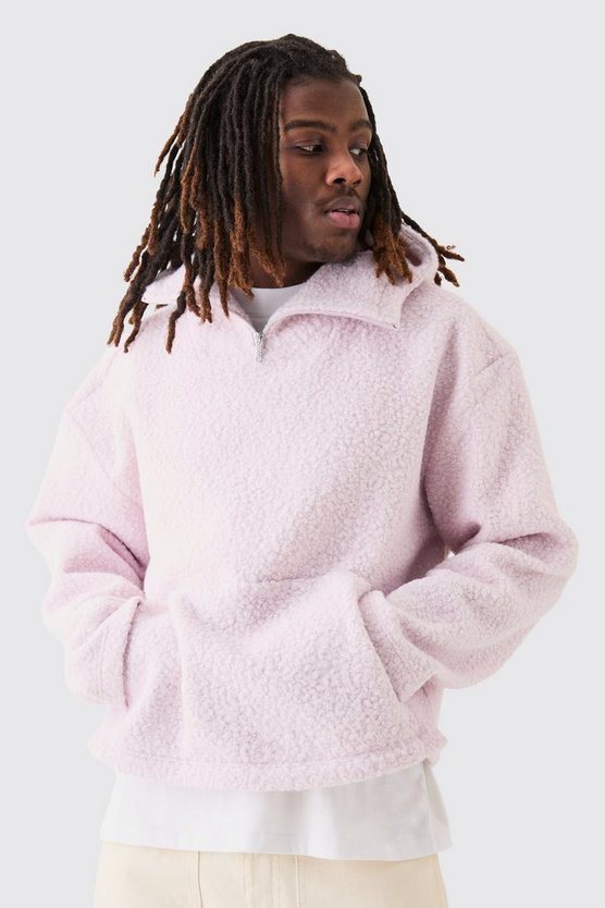 Kastiger Oversize Bouclee Borg-Hoodie mit 1/4 Reißverschluss