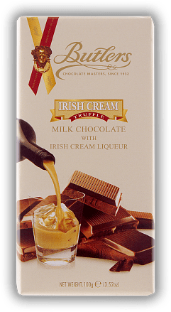 Butlers Irish Cream Schokoladentafel 100g Butlers Irish Cream Schokoladentafel 100g Irische Schokoladenspezialität. 100	 Gramm - Vol 0,17%