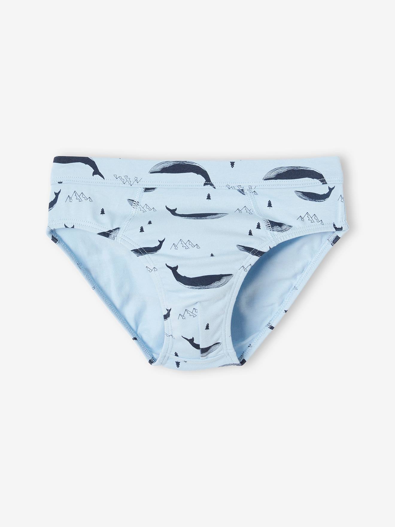 Vertbaudet 7er-Pack Jungen Slips mit Bio-Baumwolle, Wale - himmelblau