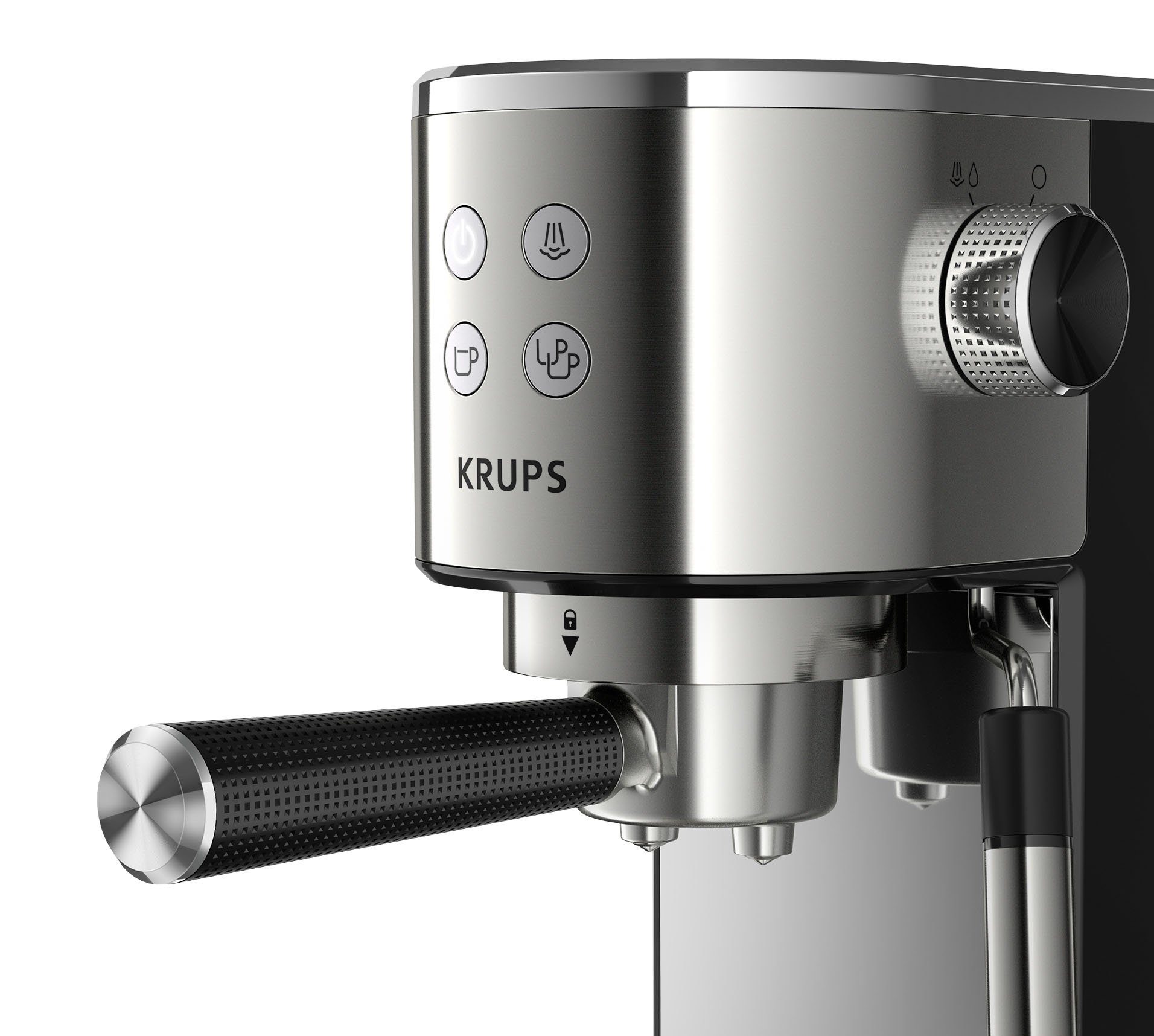 Krups Siebträgermaschine XP442C Virtuoso, integrierter Tassenwärmer, automatische Abschaltung, 2-Tassen Funktion