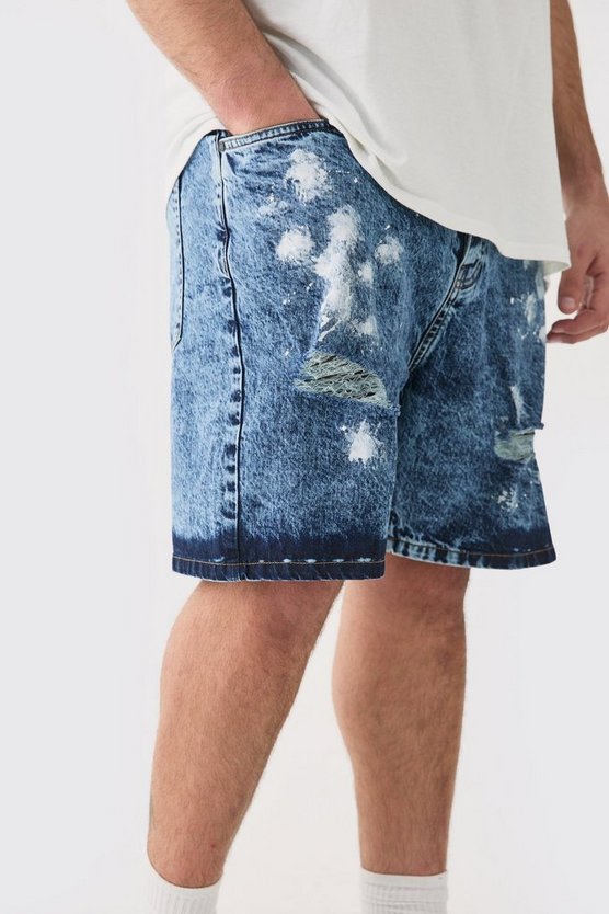 Plus lockere Shorts mit Indigo-Waschung und Farbspritzern