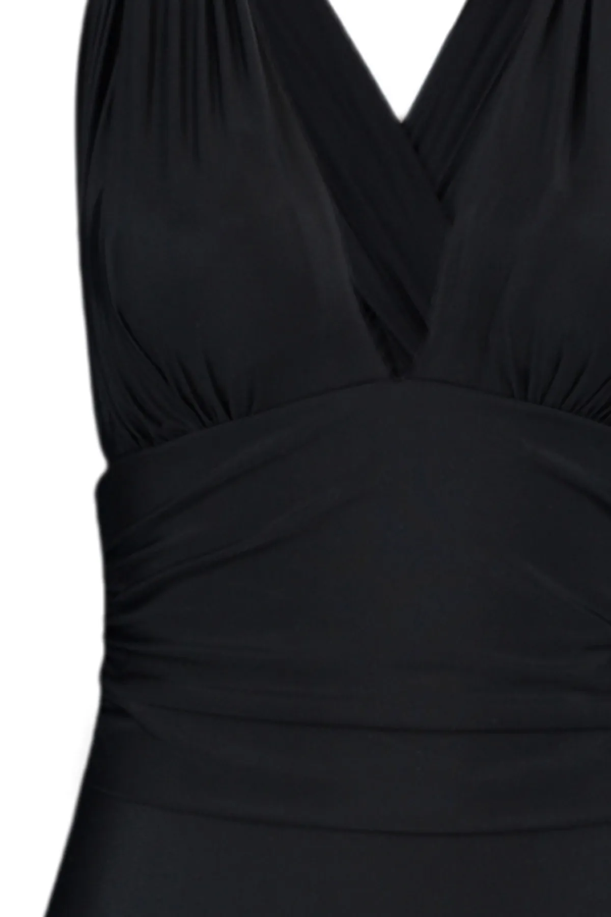 Trendyol Collection  Schwarzer, drapierter, normaler Badeanzug mit V-Ausschnitt TBESS20MA0294