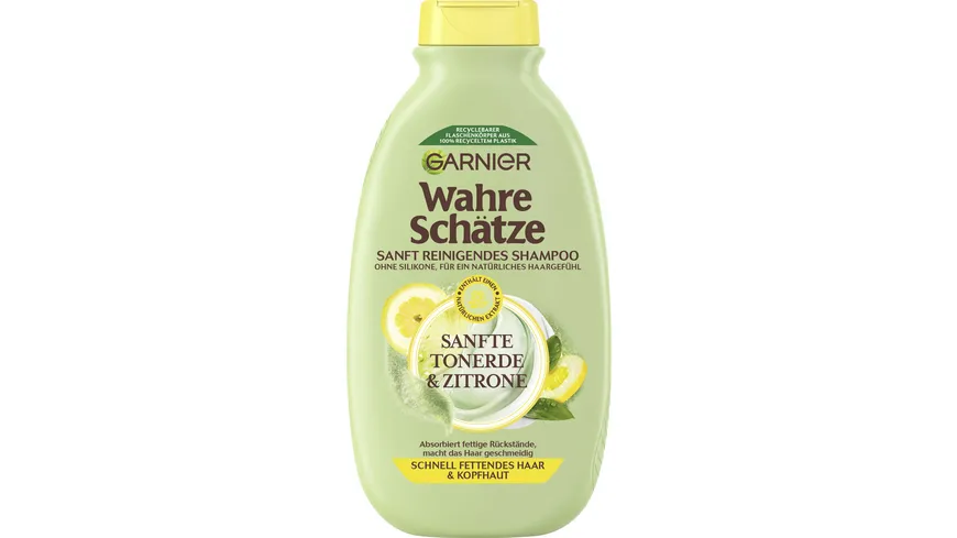 Garnier Wahre Schätze Shampoo Tonerde/Zitrone - Für ein natürliches und geschmeidiges Haargefühl ohne Silikone 300 ml