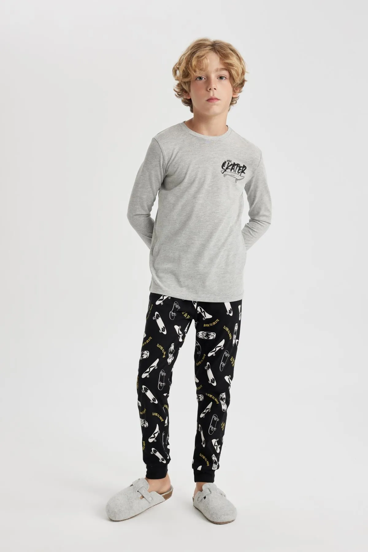 DeFacto  Bedrucktes Langarm-Pyjama-Set aus gekämmter Baumwolle für Jungen