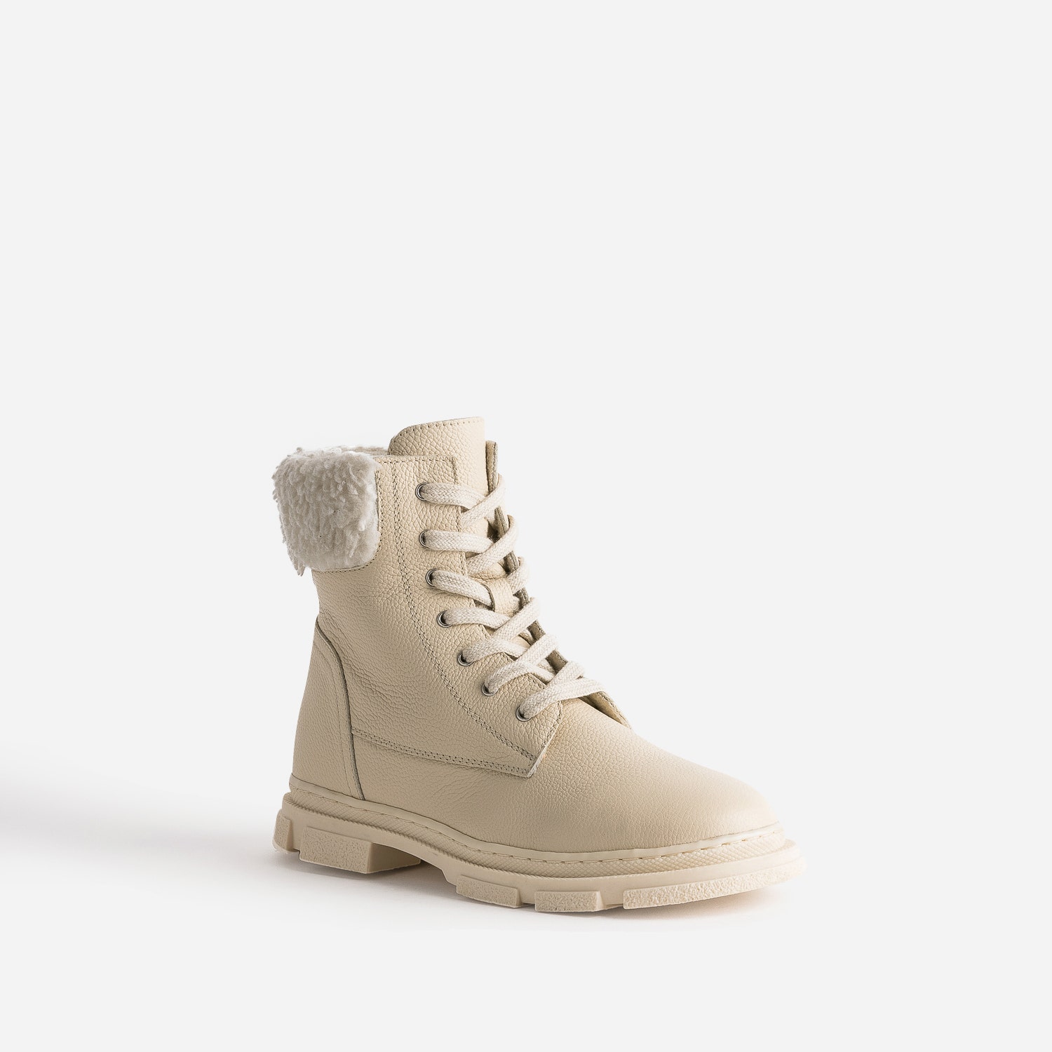 Boots éco-conçu à lacet BUGGY écru en cuir fourré