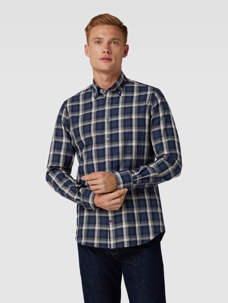 Regular Fit Business-Hemd mit Button-Down-Kragen in marineblau