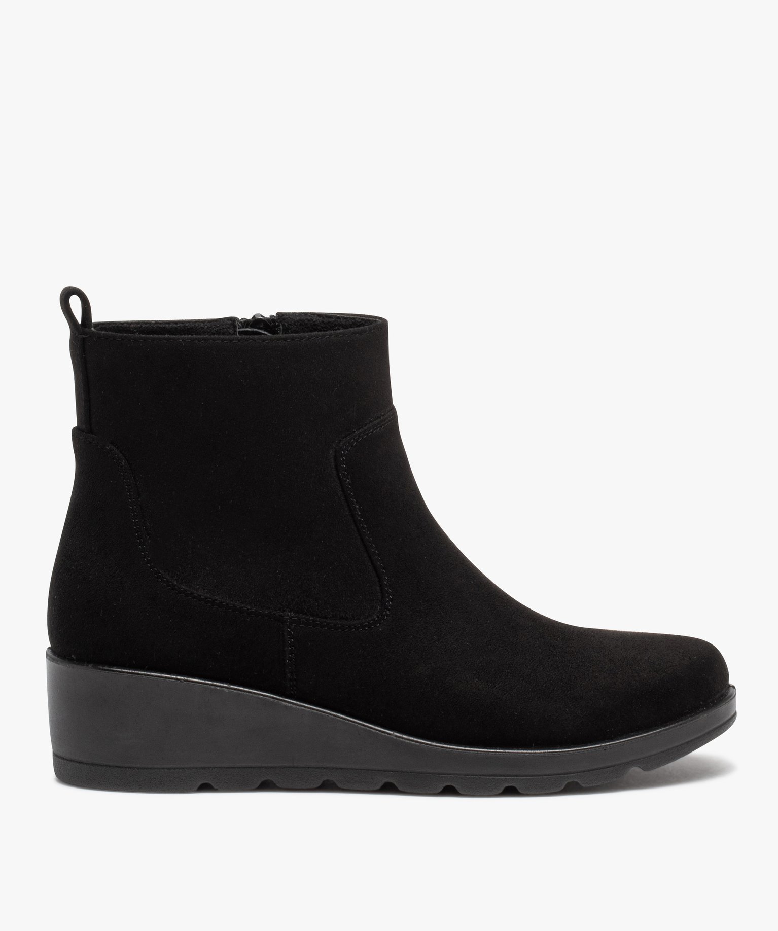 Boots à talon compensé en suédine noir | GEMO