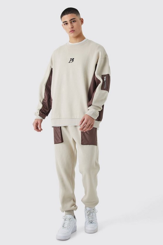 Man Oversized Gusset Cargo Sweat Tracksuit